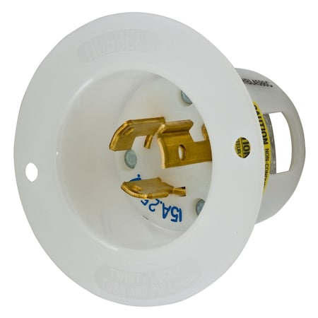 Hubbell Wiring Device-Kellems Flanged Locking Inlet, 15 A, 250V AC, Single Phase, 2 Pole, Flush Mount, Screw Terminals HBL4586C